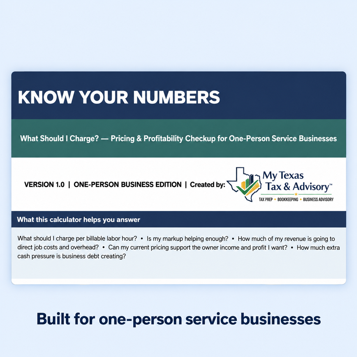 Know Your Numbers workbook for one-person service businesses
